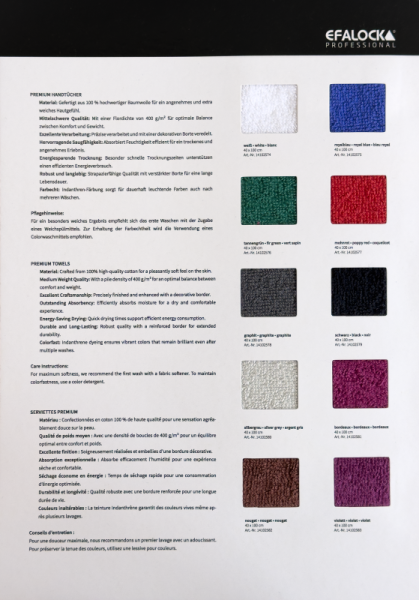 Efa Farbkarte für Premium Handtücher