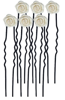 Haarnadel Rosendekor schwarz Blüte ecru