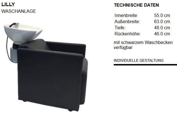 Waschanlage Lilly Armlehnen 4cm, Becken Weiß