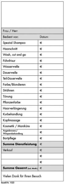 Bedienungsblock 10 Stück
