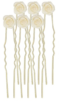 Haarnadel Rosendekor metall Blüte ecru