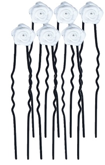 Haarnadel Rosendekor schwarz Blüte weiß